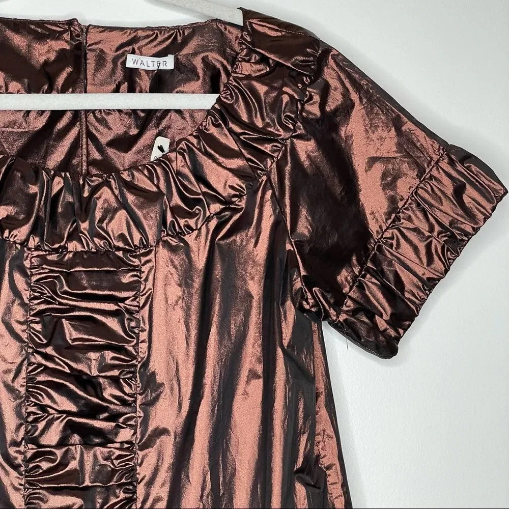 Walter Brown Metallic Ruffle Short Sleeve Blouse Top - Picture 4 of 6